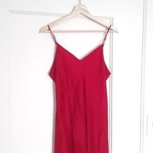 Red silk slip dress